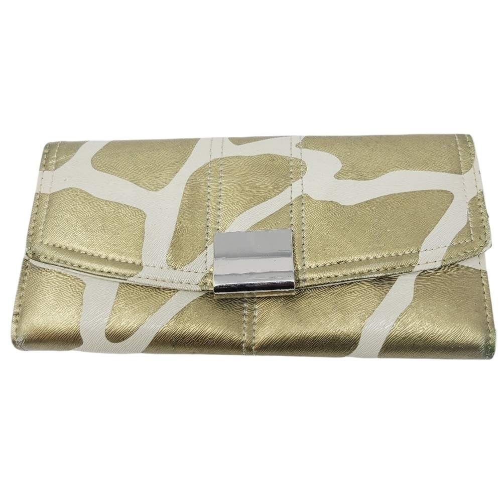 Women's Gold and Cream Faux Leather Tri-Fold Fashion Wallet (One Size)
